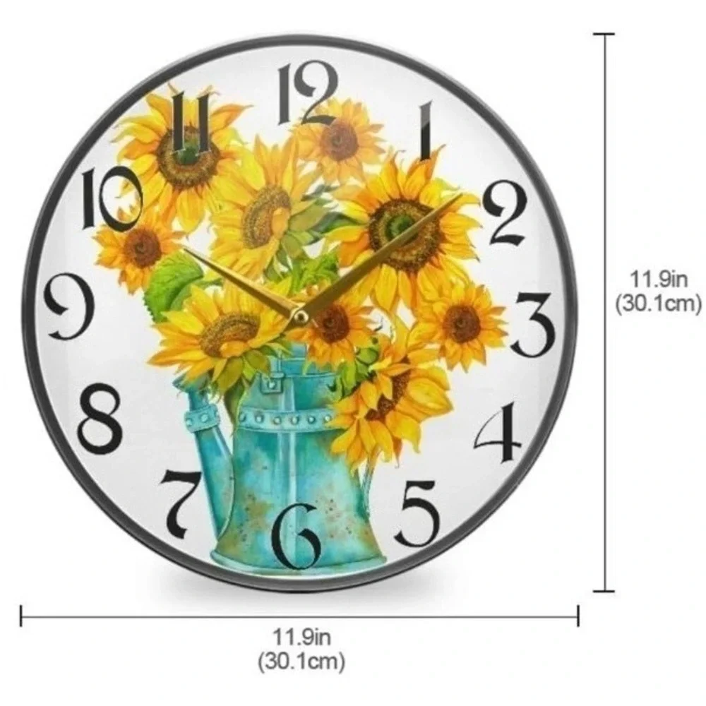 Watercolor Sunflower Yellow Wall Clocks Battery Operated 12 Inch Non - Ticking